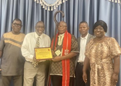 From left to right: Rev. Dr. Samuel K. Karyeah, Research Officer, Episcopal Office; Rev. Caleb S. G. Dormah, WACC-AG Convener; Bishop Samuel J. Quire Jr., Bishop of the Liberia Episcopal Area; Rev. J. Joel Gould, Administrative Assistant to the Bishop; and others.